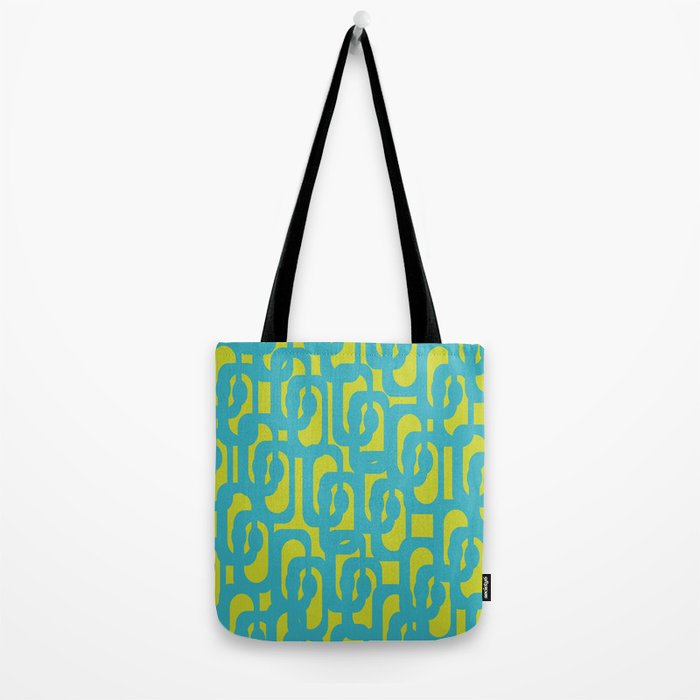 Mid Century Modern Loops Turquoise and Lime Green Pattern Tote Bag Gallery Image 2
