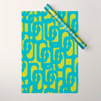 Mid Century Modern Loops Turquoise and Lime Green Pattern Wrapping Paper Gallery Image 1