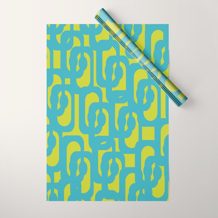 Mid Century Modern Loops Turquoise and Lime Green Pattern Wrapping Paper Gallery Image 1