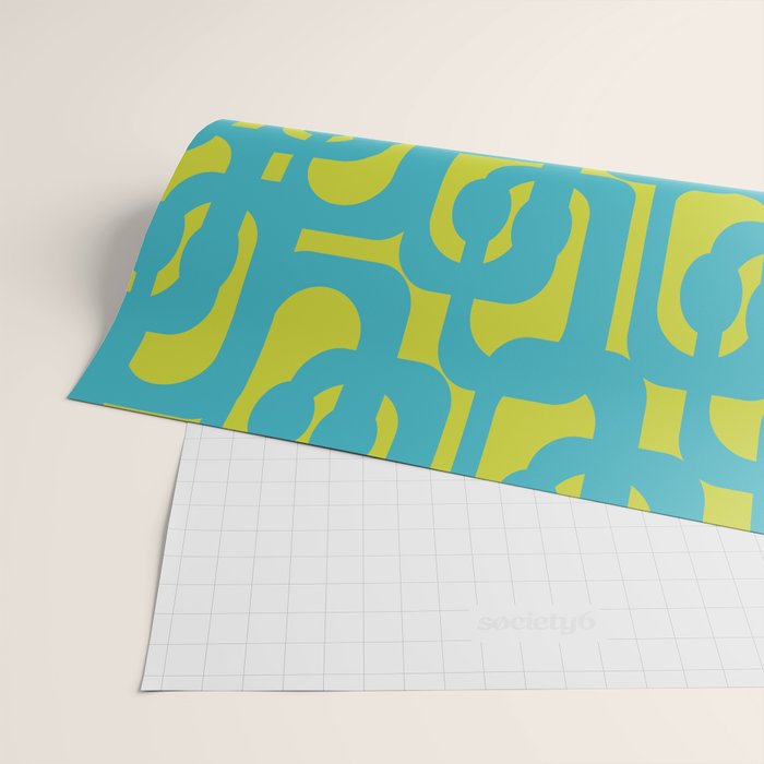 Mid Century Modern Loops Turquoise and Lime Green Pattern Wrapping Paper Gallery Image 2