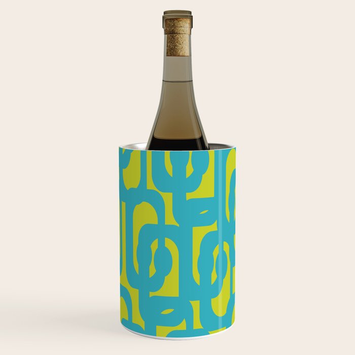Mid Century Modern Loops Turquoise and Lime Green Pattern Wine Chiller Gallery Image 1