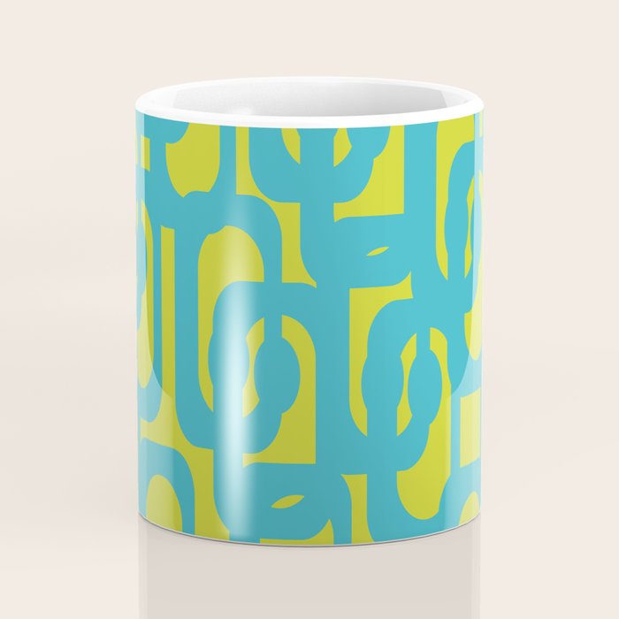 Mid Century Modern Loops Turquoise and Lime Green Pattern Coffee Mug Gallery Image 4