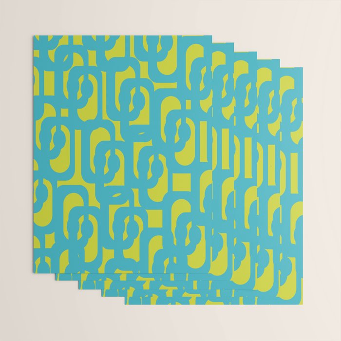 Mid Century Modern Loops Turquoise and Lime Green Pattern Wrapping Paper Gallery Image 3
