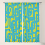 Mid Century Modern Loops Turquoise and Lime Green Pattern Window Curtain Gallery Image 5