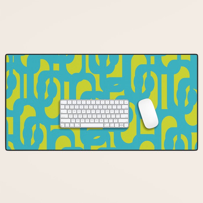 Mid Century Modern Loops Turquoise and Lime Green Pattern Desk Mat Gallery Image 1