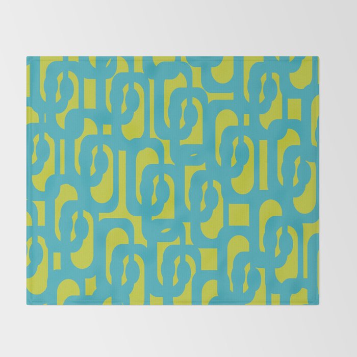 Mid Century Modern Loops Turquoise and Lime Green Pattern Throw Blanket Gallery Image 2