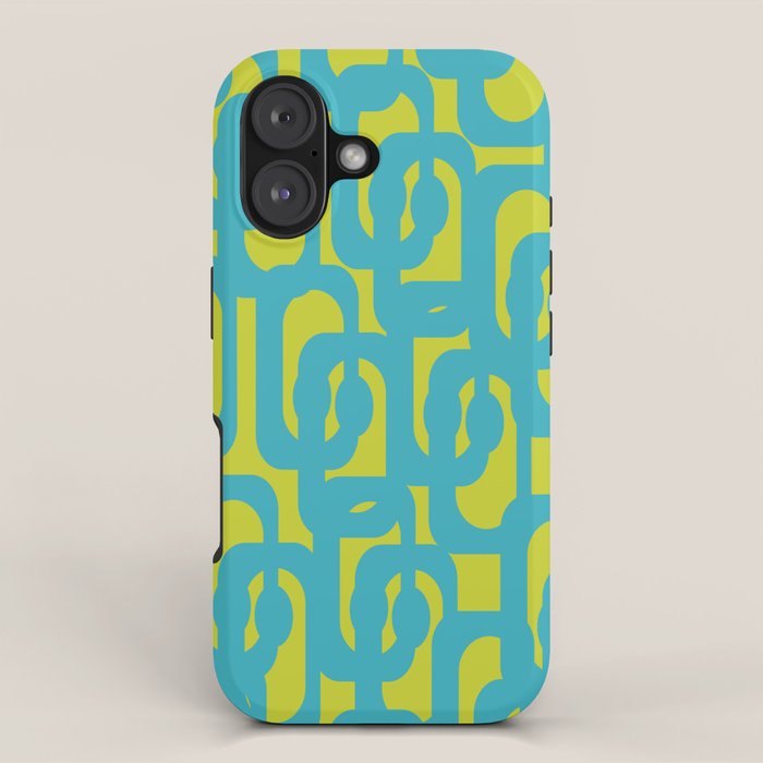 Mid Century Modern Loops Turquoise and Lime Green Pattern iPhone Case Gallery Image 1