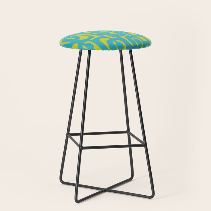 Mid Century Modern Loops Turquoise and Lime Green Pattern Stool Gallery Image 1
