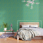 Mid Century Modern Loops Turquoise and Lime Green Pattern Wallpaper Gallery Image 3