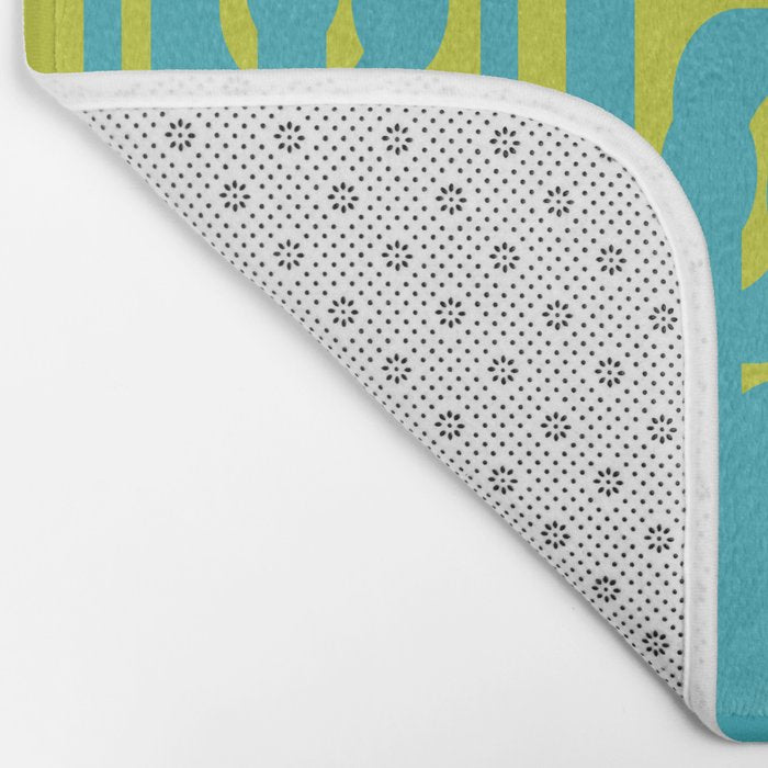 Mid Century Modern Loops Turquoise and Lime Green Pattern Bath Mat Gallery Image 2