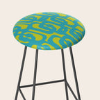 Mid Century Modern Loops Turquoise and Lime Green Pattern Stool Gallery Image 2