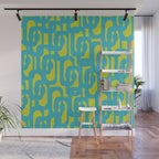 Mid Century Modern Loops Turquoise and Lime Green Pattern Wall Mural Gallery Image 1