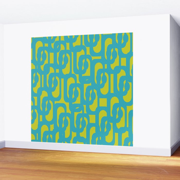 Mid Century Modern Loops Turquoise and Lime Green Pattern Wall Mural Gallery Image 2