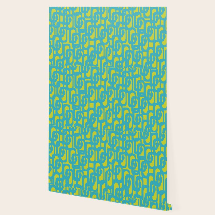 Mid Century Modern Loops Turquoise and Lime Green Pattern Wallpaper Gallery Image 2