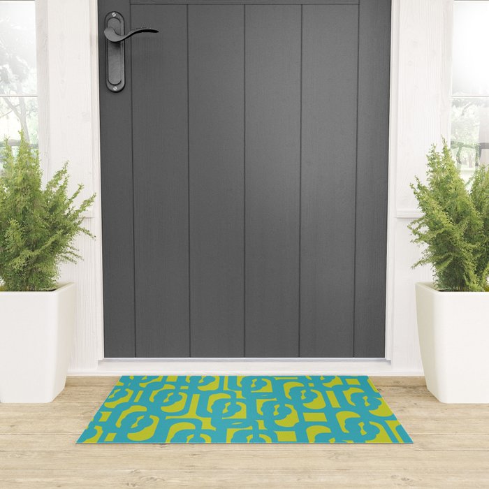 Mid Century Modern Loops Turquoise and Lime Green Pattern Welcome Mat Gallery Image 3