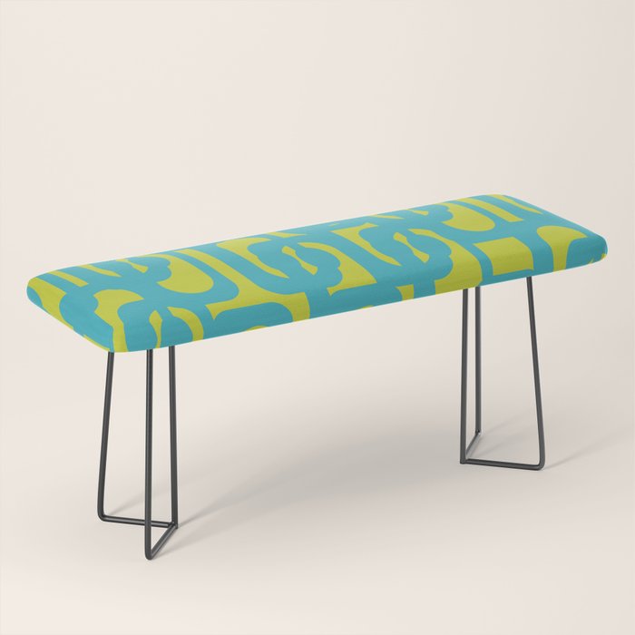 Mid Century Modern Loops Turquoise and Lime Green Pattern Bench Gallery Image 1