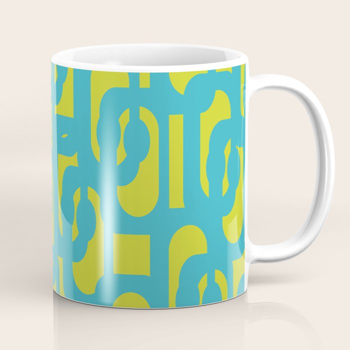 Mid Century Modern Loops Turquoise and Lime Green Pattern Coffee Mug Gallery Image 1