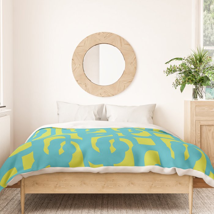 Mid Century Modern Loops Turquoise and Lime Green Pattern Duvet Cover Gallery Image 3