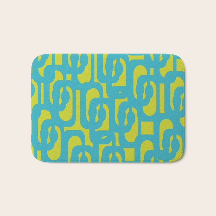 Mid Century Modern Loops Turquoise and Lime Green Pattern Bath Mat Gallery Image 1