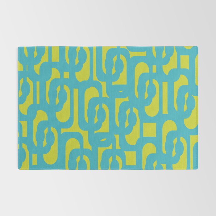 Mid Century Modern Loops Turquoise and Lime Green Pattern Rug Gallery Image 2
