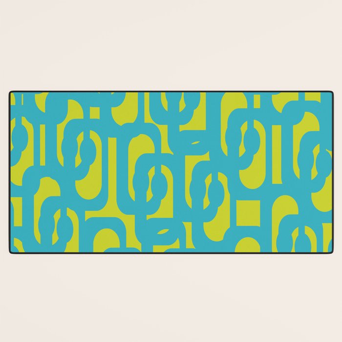 Mid Century Modern Loops Turquoise and Lime Green Pattern Desk Mat Gallery Image 3