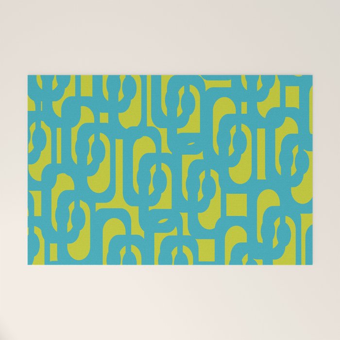 Mid Century Modern Loops Turquoise and Lime Green Pattern Welcome Mat Gallery Image 1