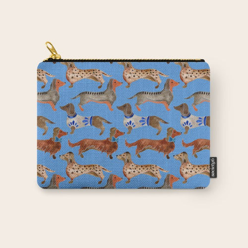 Dachshunds - Cornflower Blue Palette Carry All Pouch