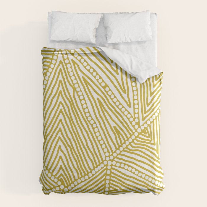 Authentic Aboriginal Art - The Fields (Mustard2) Duvet Cover Gallery Image 1