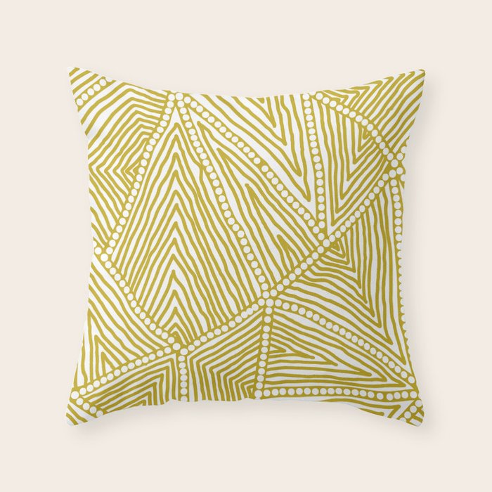 Authentic Aboriginal Art - The Fields (Mustard2) Throw Pillow Gallery Image 6