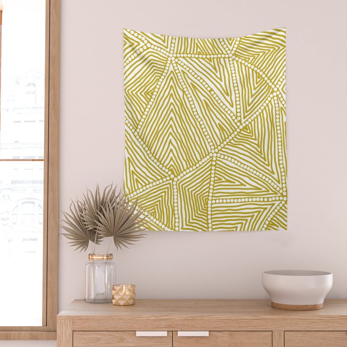 Authentic Aboriginal Art - The Fields (Mustard2) Wall Tapestry Gallery Image 2