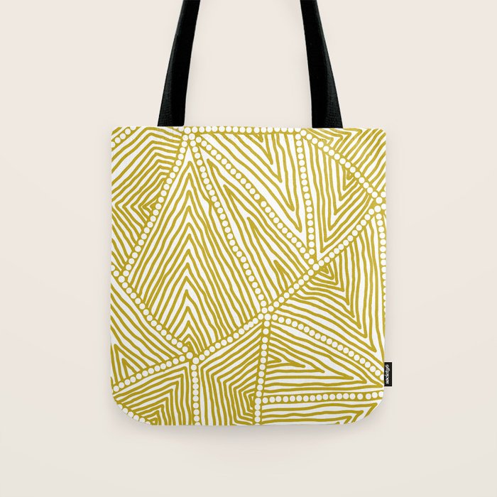 Authentic Aboriginal Art - The Fields (Mustard2) Tote Bag Gallery Image 1