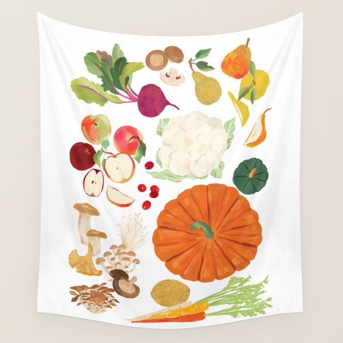 Autumn Fruits & Vegetables Wall Tapestry Gallery Image 4