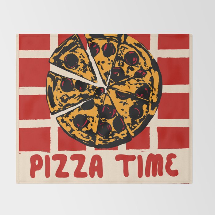 Pizza Time Retro Illustration Throw Blanket Gallery Image 2