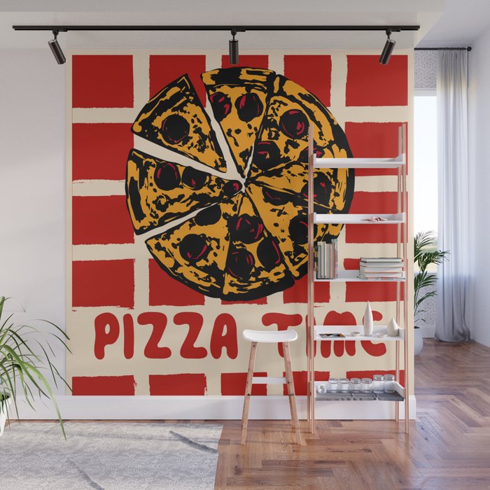 Pizza Time Retro Illustration Wall Mural Gallery Image 1