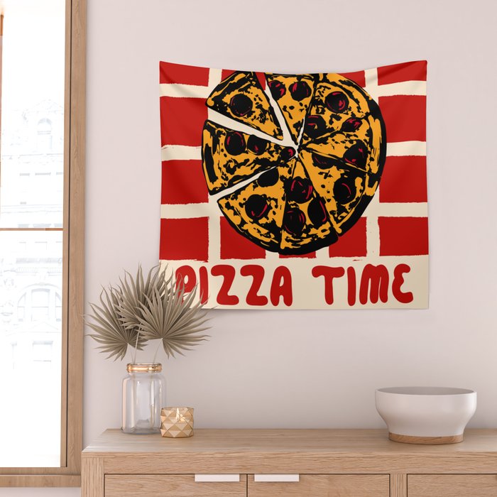 Pizza Time Retro Illustration Wall Tapestry Gallery Image 2