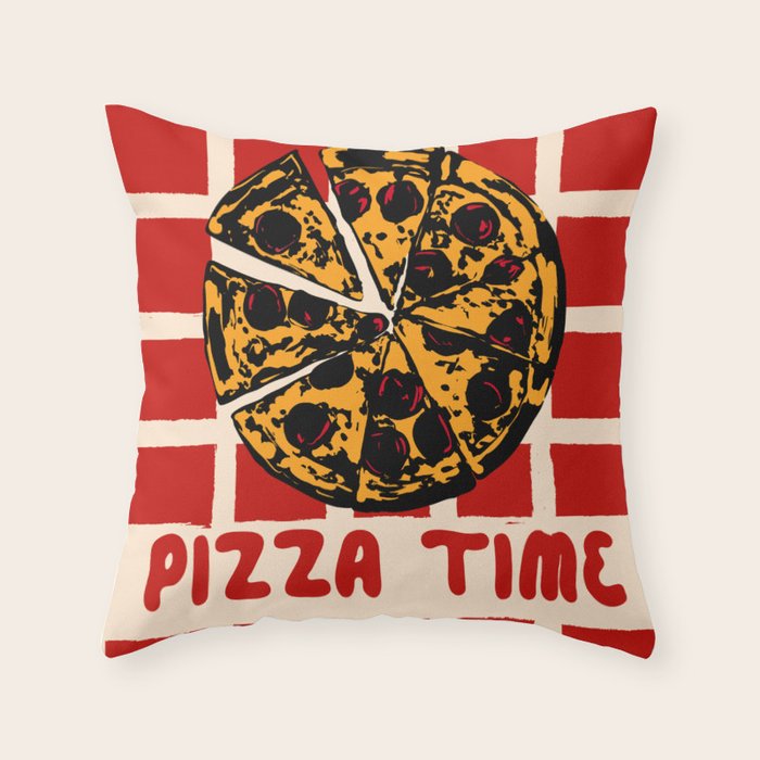 Pizza Time Retro Illustration Throw Pillow Gallery Image 6