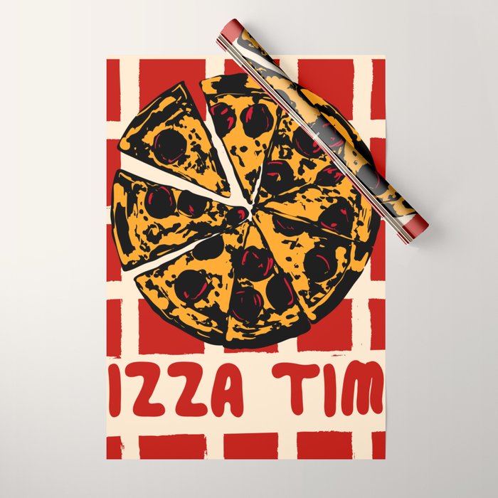 Pizza Time Retro Illustration Wrapping Paper Gallery Image 1