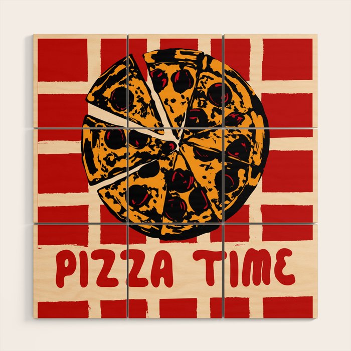 Pizza Time Retro Illustration Wood Wall Art Gallery Image 1