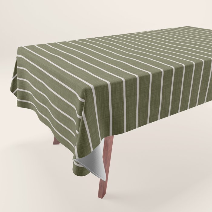 Cozy Stripes In Olive Green Tablecloth Gallery Image 1