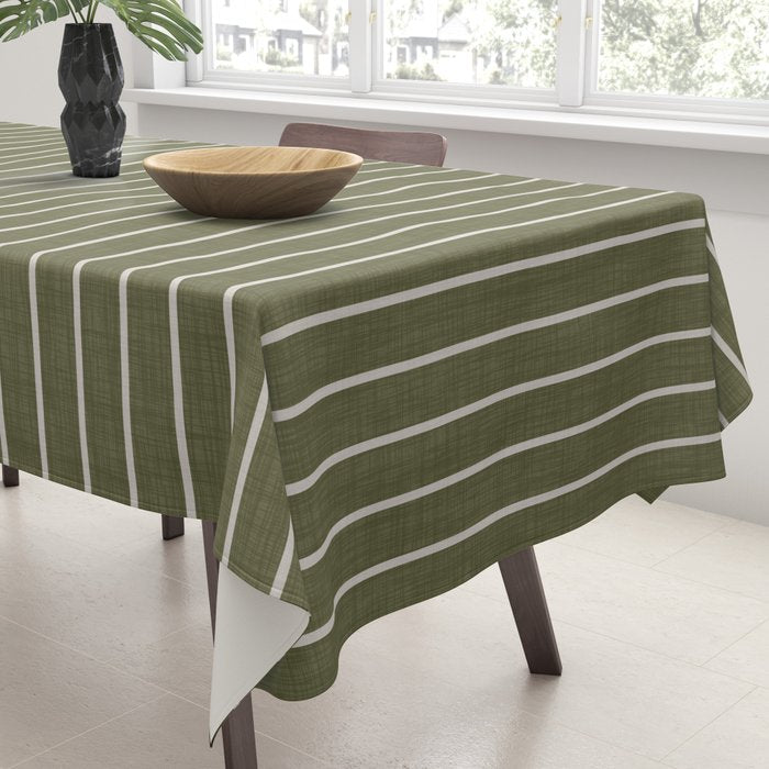 Cozy Stripes In Olive Green Tablecloth Gallery Image 3