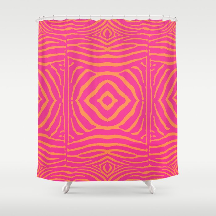 Zebra Pattern | Zebra Stripes | Zebra Pink and Orange Stripes 744 Shower Curtain Gallery Image 1