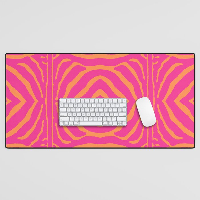 Zebra Pattern | Zebra Stripes | Zebra Pink and Orange Stripes 744 Desk Mat Gallery Image 1