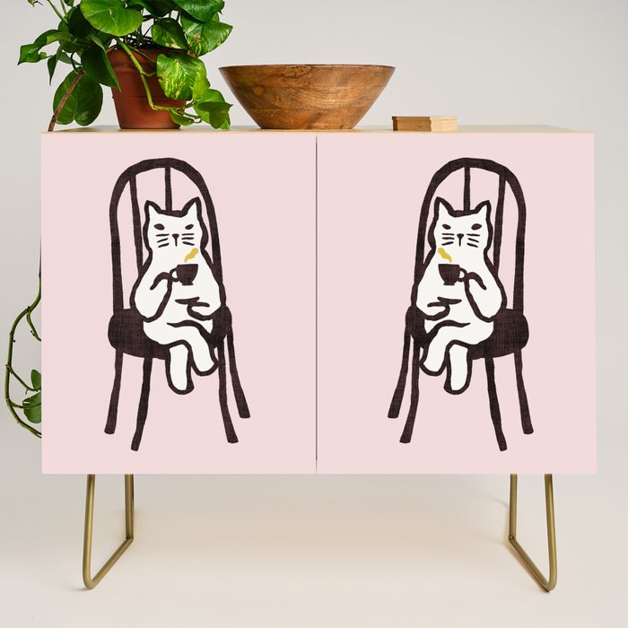 Tea time with cat Credenza Gallery Image 1