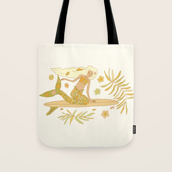 Retro Surf Mermaid by surfy birdy art Tote Bag Gallery Image 1