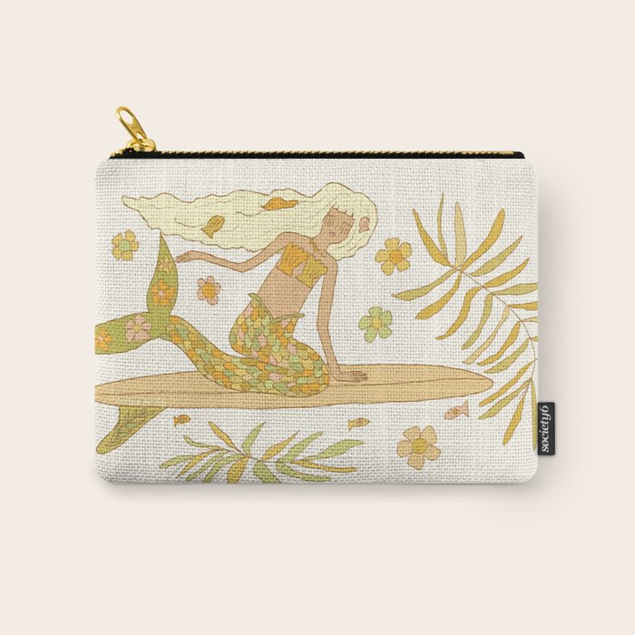 Retro Surf Mermaid by surfy birdy art Carry All Pouch Gallery Image 1