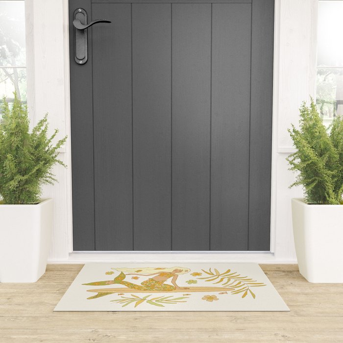 Retro Surf Mermaid by surfy birdy art Welcome Mat Gallery Image 3