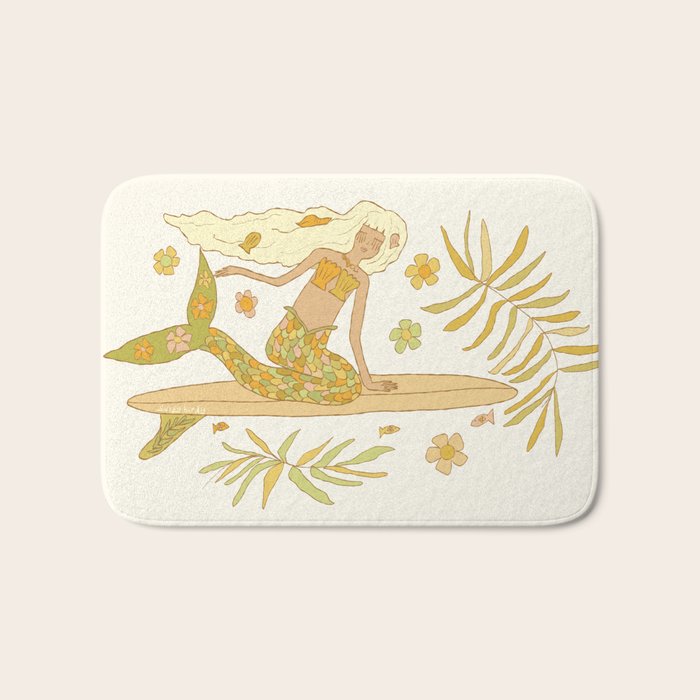 Retro Surf Mermaid by surfy birdy art Bath Mat Gallery Image 1