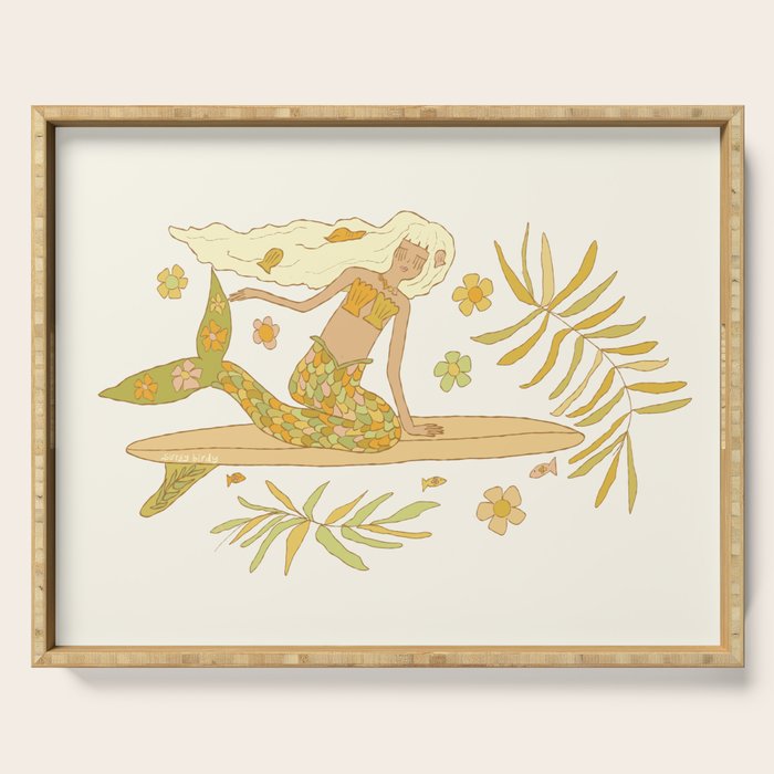 Retro Surf Mermaid by surfy birdy art Serving Tray Gallery Image 1