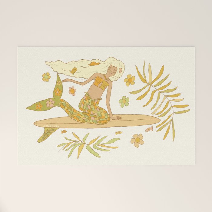 Retro Surf Mermaid by surfy birdy art Welcome Mat Gallery Image 1