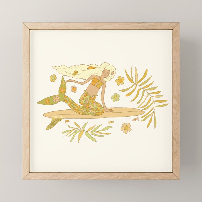 Retro Surf Mermaid by surfy birdy art Mini Art Print Gallery Image 1